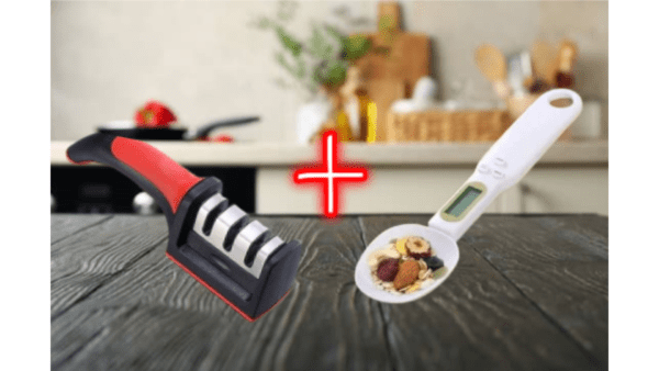 COMBO AFILADOR DE CUCHILLOS MAS CUCHARA GRAMERA